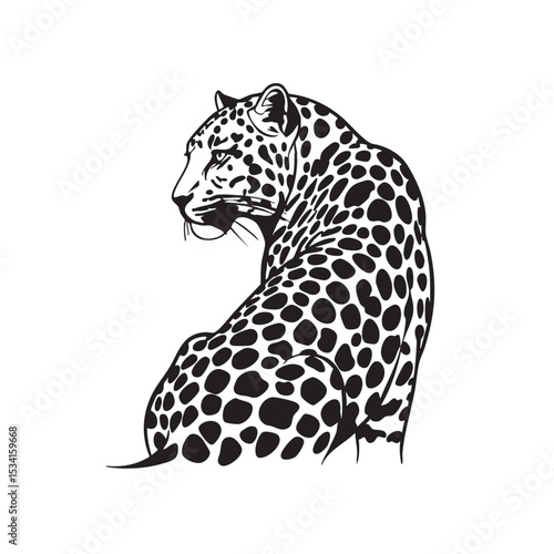 Majestic Leopard Elegant Black and White Illustration of a Wild Cat
