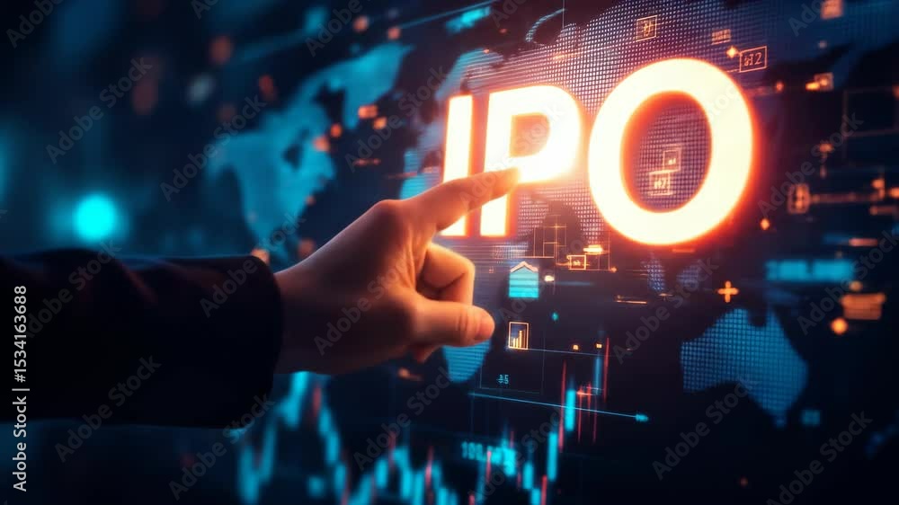 Analyzing Initial Public Offering Data on a Global Map Display Screen interface