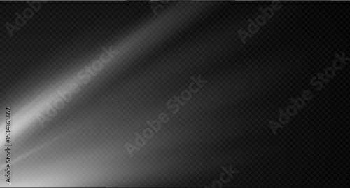 Spotlight on the stage or divine particle rays isolated on a black transparent background. The glow of the rays