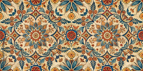 Intricate floral pattern in vibrant colors, perfect for textile designs.