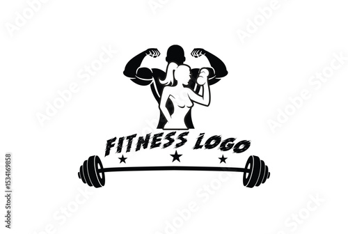9Gym, fitness Analytic Logo Icon Design with male and female bodybuilders