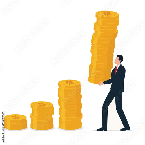 vector of a businessman carrying a lot of money