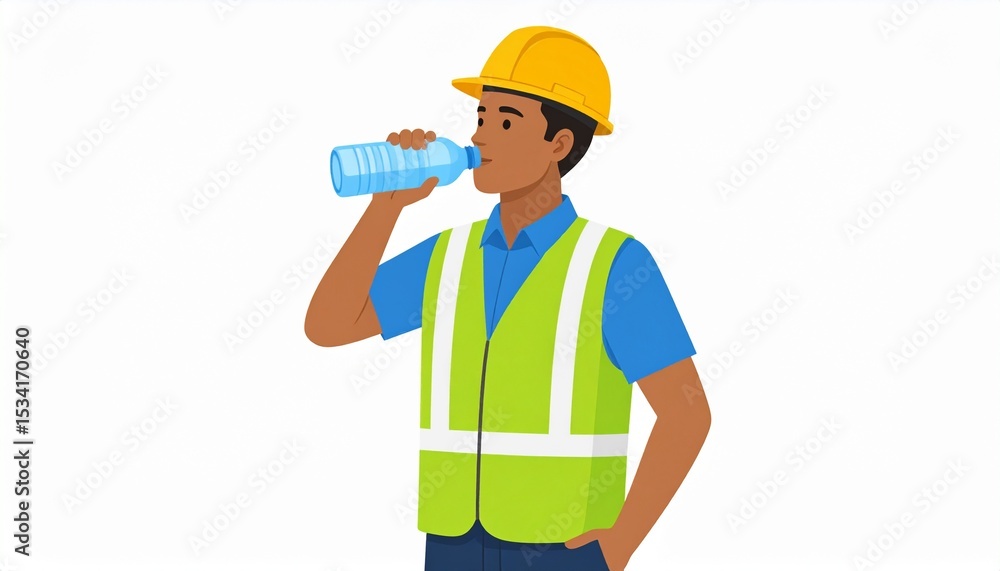 暑さで水を飲む男性作業員/Generated image 暑さで水を飲む男性作業員/Generated image