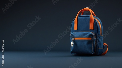 Small Blue Backpack Opened on Dark Background