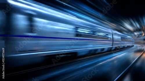 High-speed train in motion through a tunnel