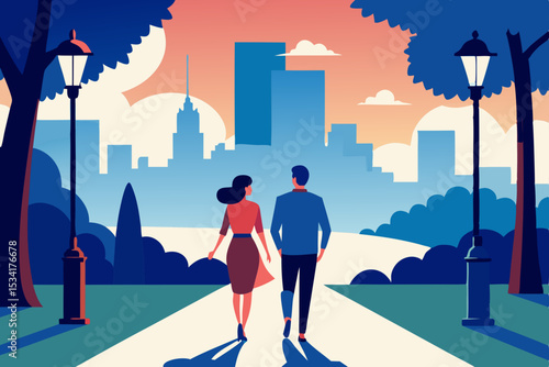 man and woman walking in the city