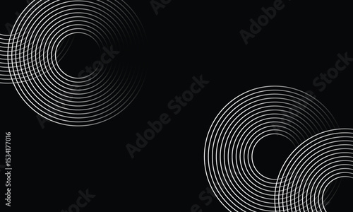 Stylish abstract background featuring multiple overlapping white concentric circles on a sleek black surface. Ideal for tech, presentations, or digital design projects with a modern edge.