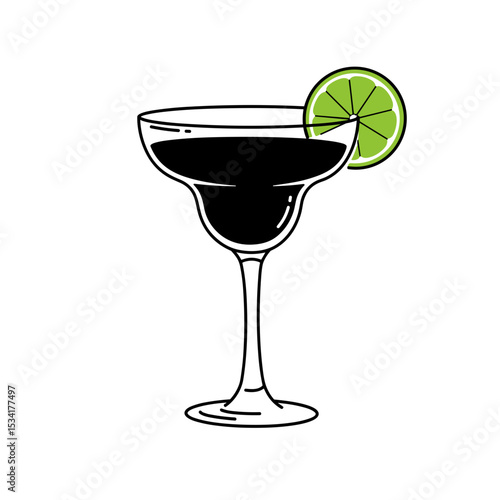 Margarita glass with lime slice for cocktail menu decoration
