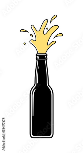 Beer bottle with frothy splash for refreshing beverage menu design
