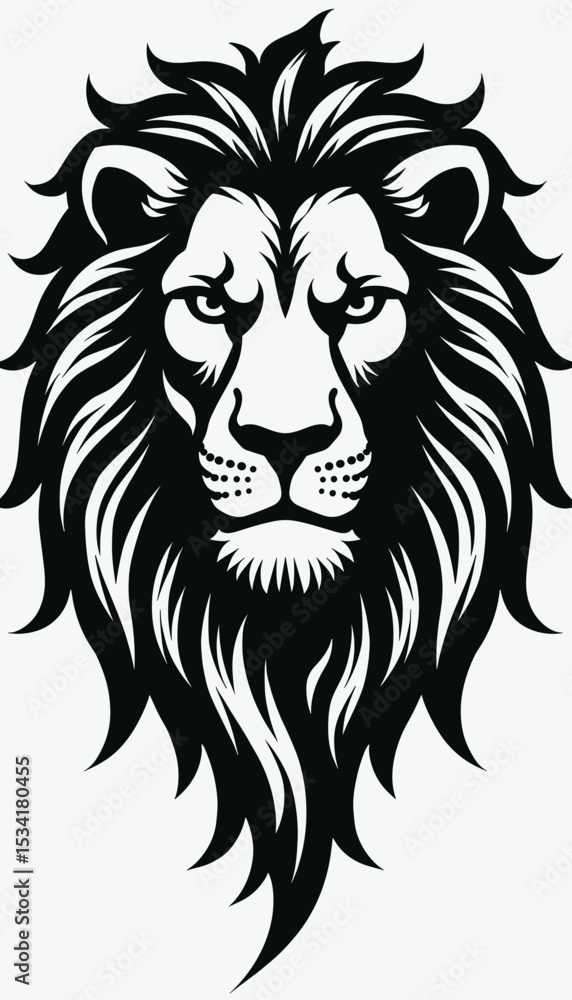 Fototapeta premium Majestic lion head illustration in black and white style 