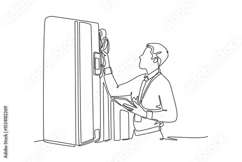 Data center concept. Single line draw design. Vector graphic illustration
