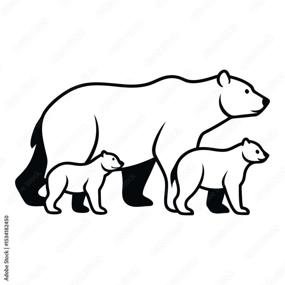 Silhouette of a Bear with two cubs following vector Silhouette of a Bear with two cubs following vector