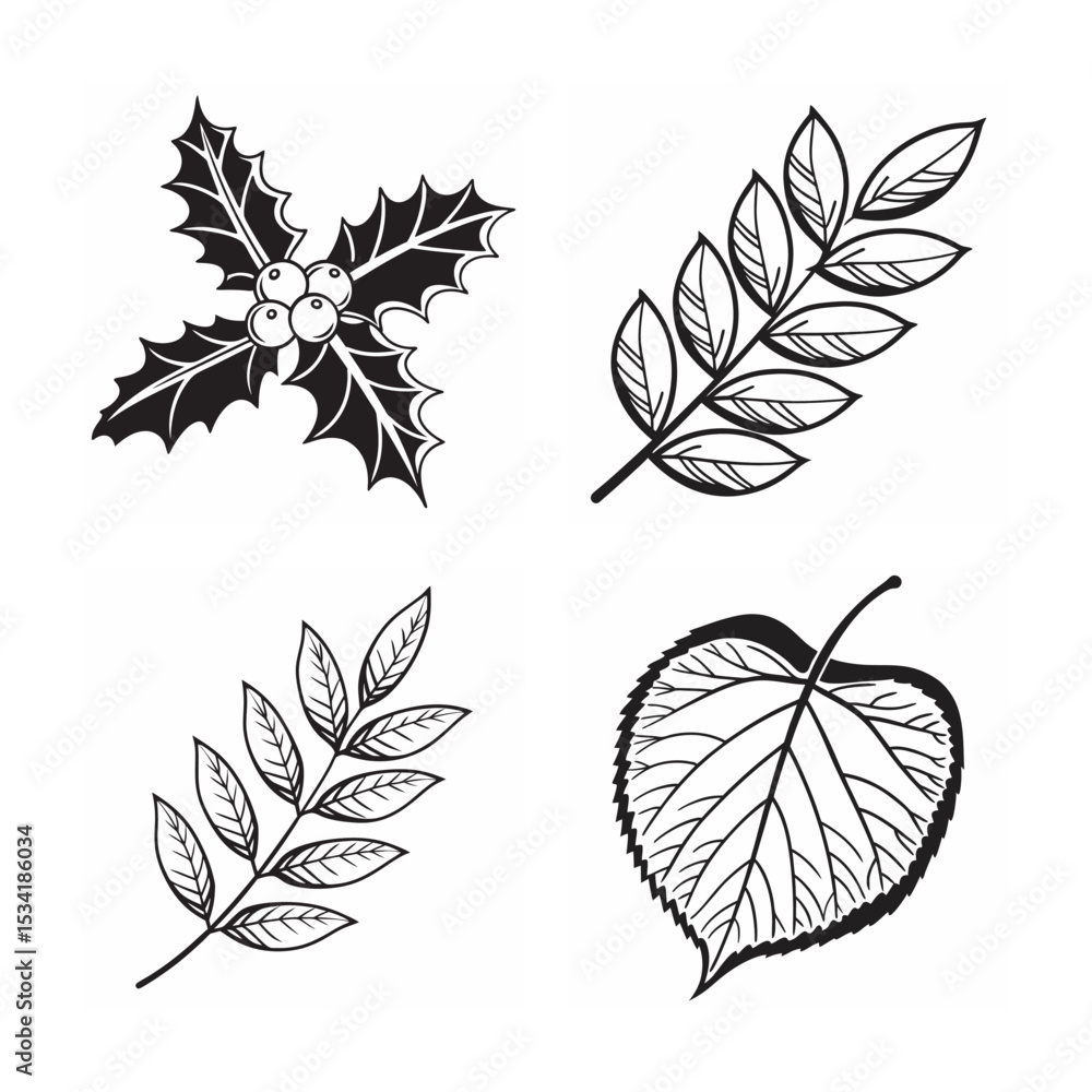 Fototapeta premium set of leaves line art bundle on the white background