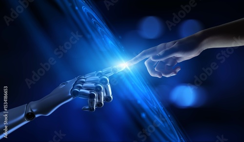 Human and AI Interaction in the Digital Age, Artificial Intelligence and Robotics Concept.
