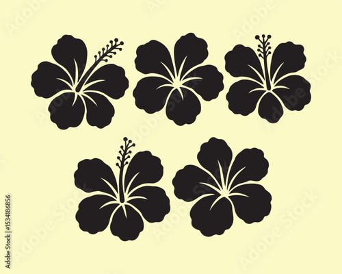 Elegant Hibiscus Flower Silhouettes Vector EPS Set