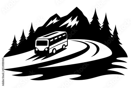 Bus Beside River Captured in Black and White Sketch