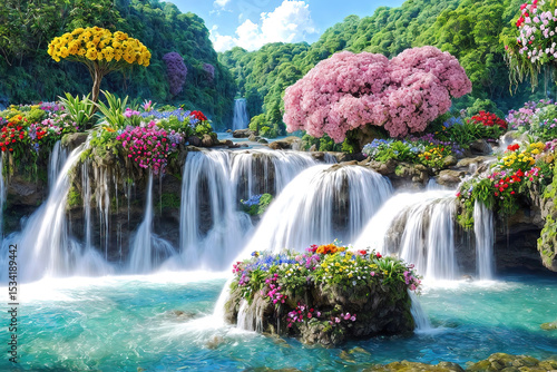 Paradise landscape with bea...