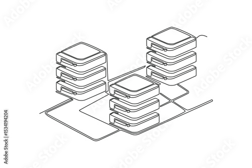  Data center concept. Single line draw design. Vector graphic illustration