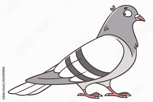 Cartoon pigeon standing calmly with soft gray feathers and curious expression