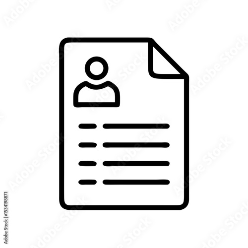 User profile document, cv outline icon, isolated on white background
