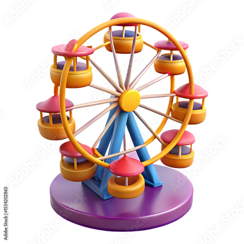 Cartoon ferris wheel 3d render isolated on transparent background