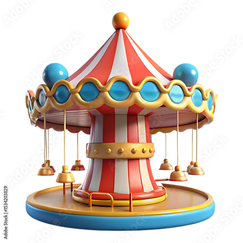 Cartoon carousel ride isolated on transparent background