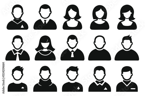 Collection of black and white human icons representing diverse people and professions