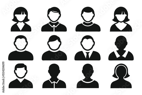 Collection of black and white icons representing various people and professions
