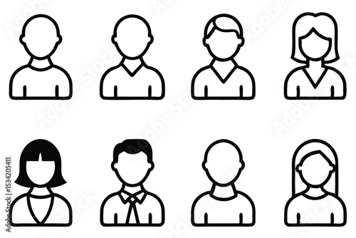 Vector illustration of a diverse collection of simple minimalist icon portraits of people