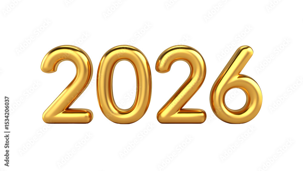Gold 2026 Number Balloons 3 D Render Isolated on a transparent background numbers year Gold 2026 Number Balloons 3 D Render Isolated on a transparent background numbers year
