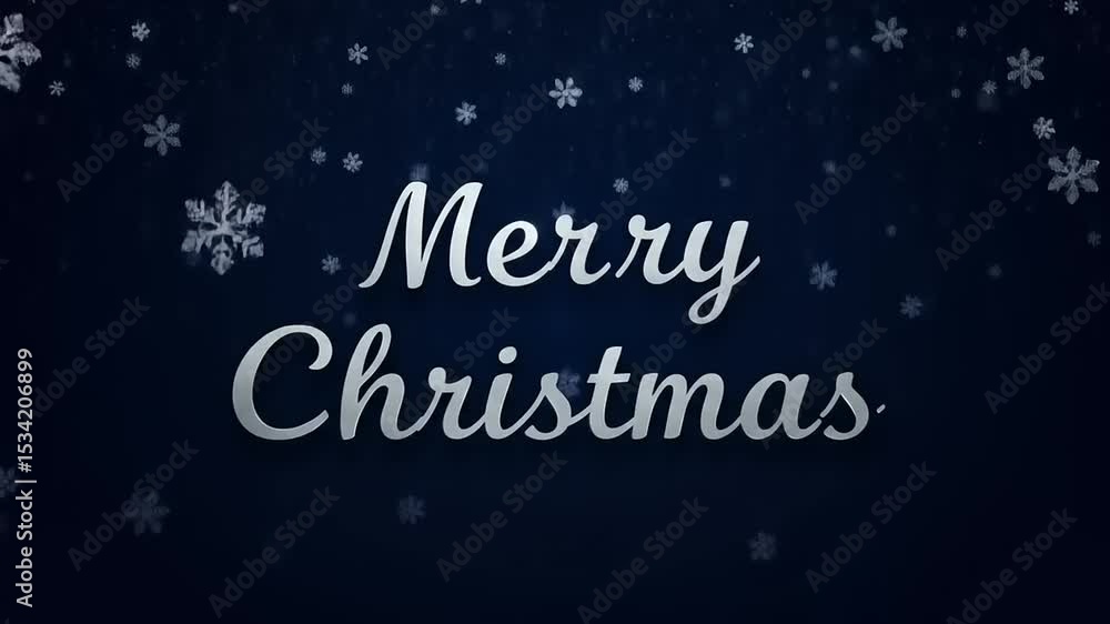 Festive greeting card design featuring elegant typography with falling snowflakes on a dark background Festive greeting card design featuring elegant typography with falling snowflakes on a dark background
