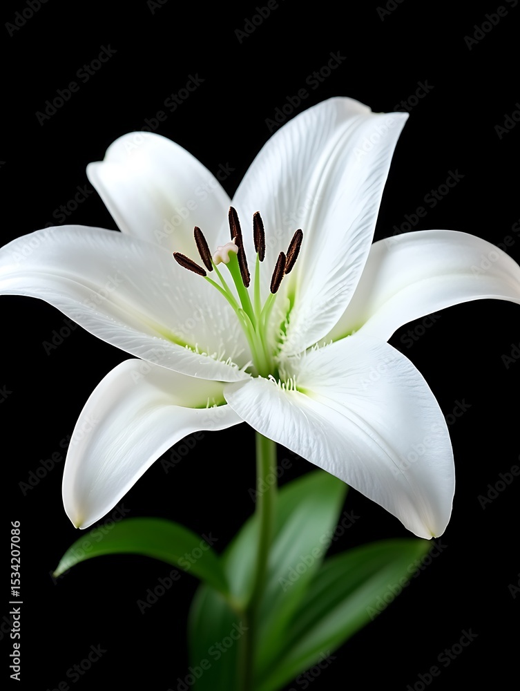 Fototapeta premium Majestic white lily with captivating details against a dark backdrop