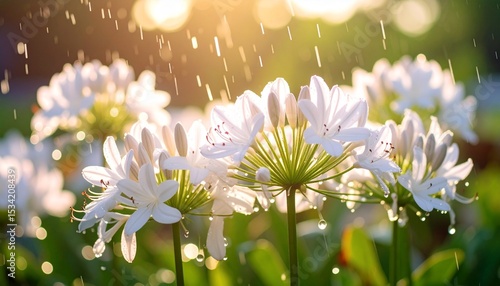 梅雨～雨に濡れたアガパンサスの花／Generated image