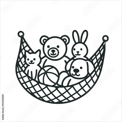 Stuffed Animal Storage Hammock vector line art 