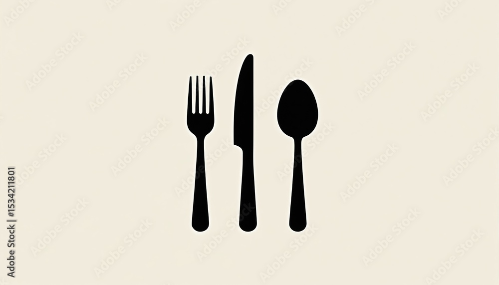 Minimalist cutlery logo featuring fork knife spoon in black color on light background. Tableware utensils symbol. Simple dining design for restaurant cafe or culinary blog. Monochrome graphic element. Minimalist cutlery logo featuring fork knife spoon in black color on light background. Tableware utensils symbol. Simple dining design for restaurant cafe or culinary blog. Monochrome graphic element.