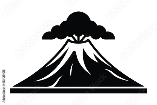 Stylized Mountain Silhouette with Clouds in Black, Featuring Slope and Base