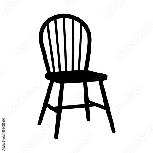 Windsor chair icon representing traditional wooden dining chair with spindle back and rounded seat used in vintage and classic interiors with transparent background
