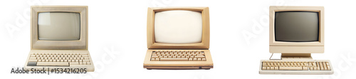 Collection of Vintage Beige Desktop Computers with CRT Monitors