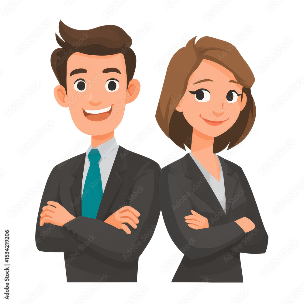 Cheerful business colleagues cartoon characters ready for professional success Cheerful business colleagues cartoon characters ready for professional success