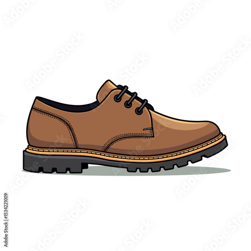 Isolated Brown Leather Oxford Shoe with Black Laces and Sole Detailed Illustration