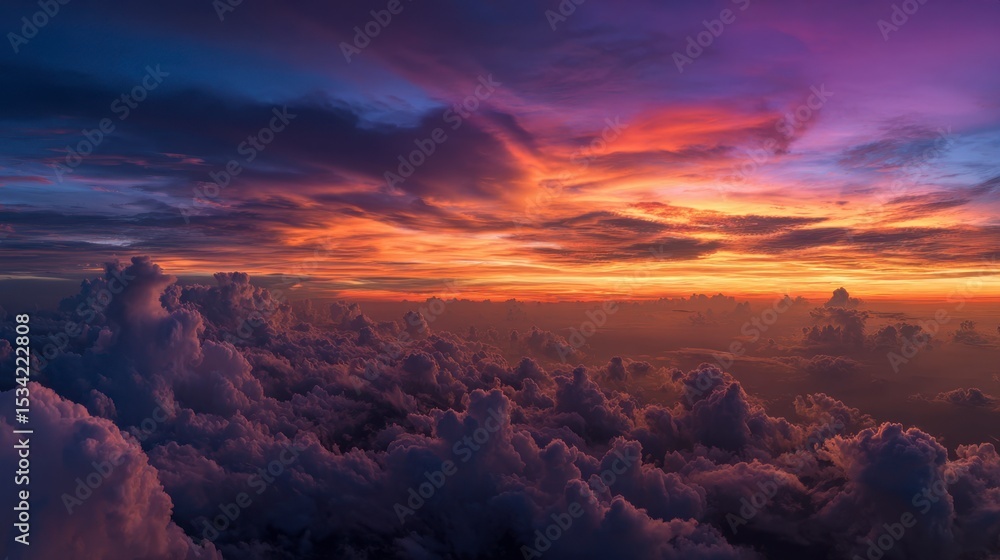Fiery Sunset Cloudscape: A Dramatic Aerial View Fiery Sunset Cloudscape: A Dramatic Aerial View