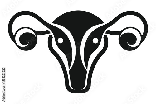 Stylized Black Silhouette of a Female Reproductive System with Ornate Fallopian Tubes