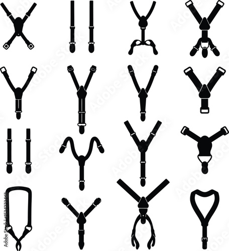 Stylish Vector Suspender Collection: Classic and Modern Braces for Fashion, Apparel, Formal Wear, Vintage Style, and Accessory Designs.
