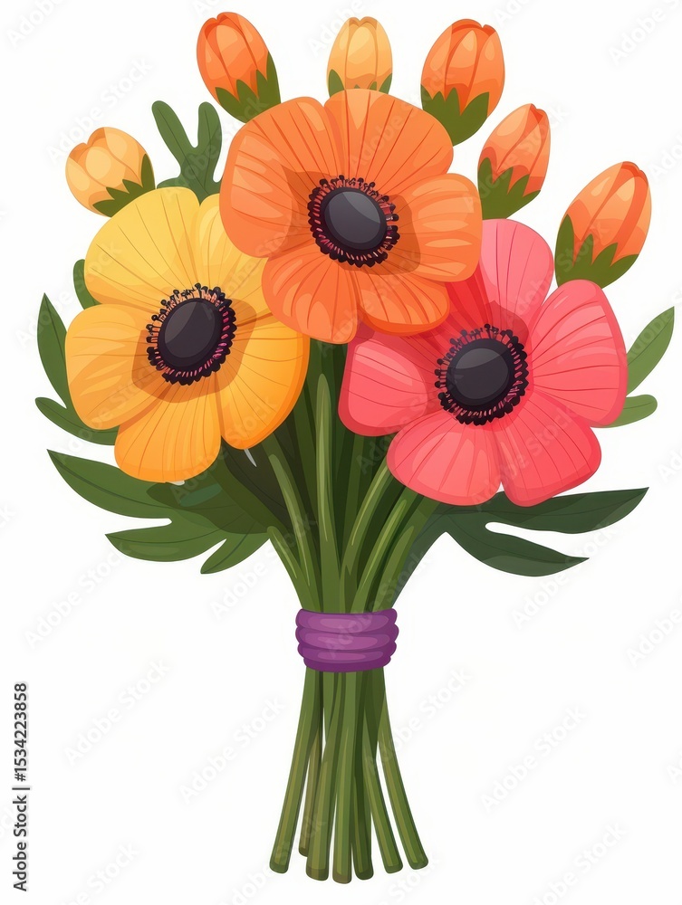Obraz premium Vibrant Floral Bouquet with Bright Orange and Pink Flowers, Beautiful Arrangement for Celebrations, Gifts, and Decorative Uses in Various Settings