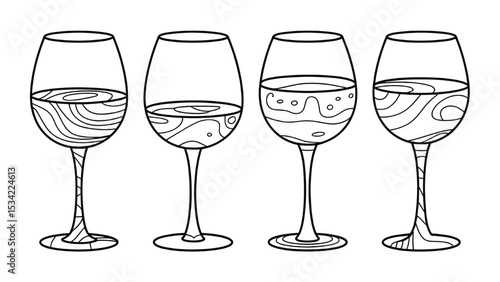 Set of Wine Glass Silhouettes Isolated on White Background – Vector Illustration.