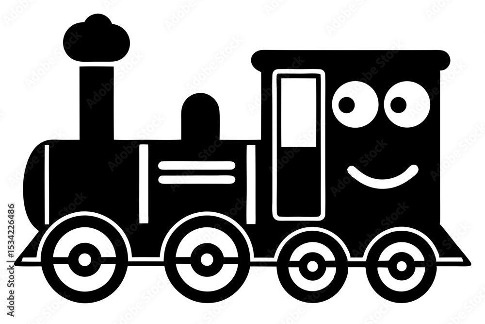 Cartoon Toy Train Engine Vector Illustration with Smokestack and Face on White Background Cartoon Toy Train Engine Vector Illustration with Smokestack and Face on White Background