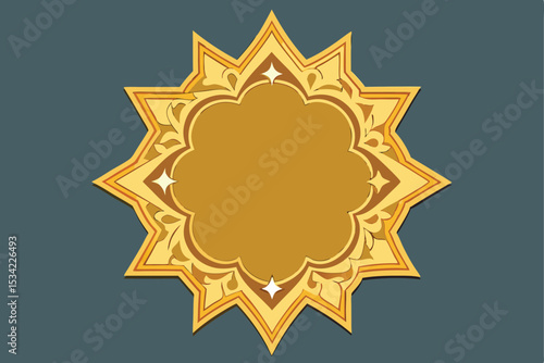 Elegant golden ornamental starburst design on dark teal background for graphic design