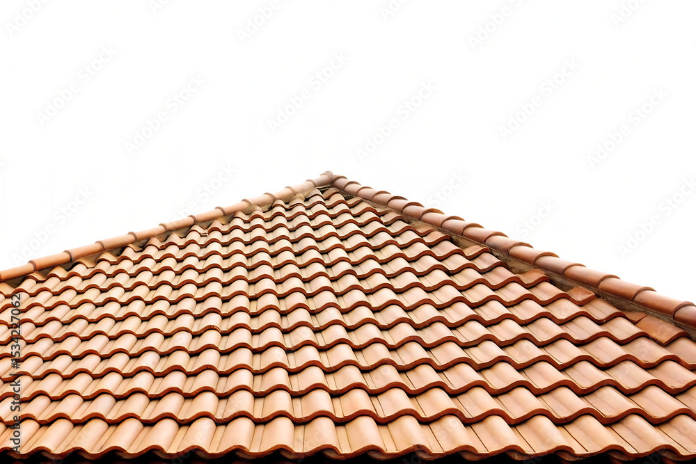 Fototapeta premium Brown clay roof tiles isolated on a white background png ai generated