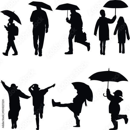 Illustration of a person walking using an umbrella


