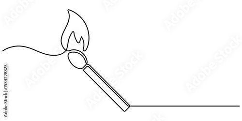 Continuous one line drawing of burning match. Burning one line continuous hand drawn doodle icon. simple burning match stick line art vector illustration. Editable stroke.